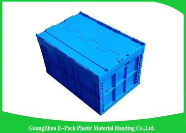 Récipients en plastique pliants bleus avec les couvercles attachés/récipient en plastique empilable