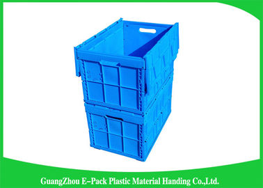Récipients en plastique pliants bleus avec les couvercles attachés/récipient en plastique empilable