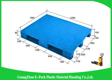 palettes en plastique bleues de 1200 * de 800mm avec trois coureurs, HDPE en plastique de Vierge de palettes de dérapages