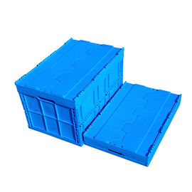 La boîte en plastique pliante de logistique de 600*400*368 millimètre a attaché la couleur bleue de couvercles