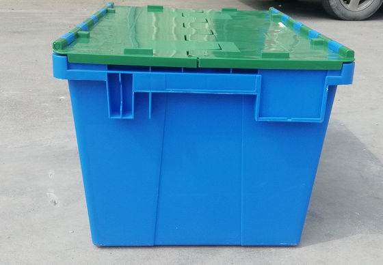 Personnalisation 35kg chargeant Tote Box Attached Lid Container de plastique empilant l'emboîtement