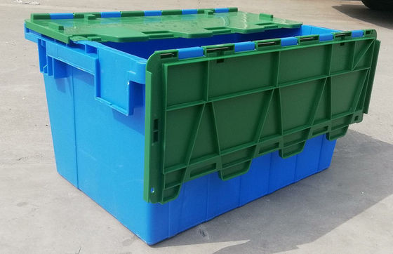 Personnalisation 35kg chargeant Tote Box Attached Lid Container de plastique empilant l'emboîtement
