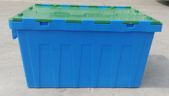Personnalisation 35kg chargeant Tote Box Attached Lid Container de plastique empilant l'emboîtement